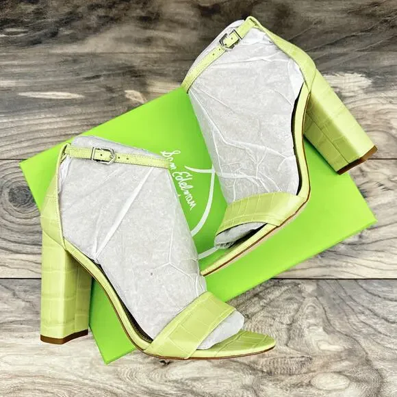 NIB Sam Edelman 8.5M Yaro Leather Ankle Strap Block Heel Sandals Kiwi - Picture 2 of 13